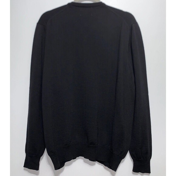Toscano Firenze Sweater Pullover Mens Large Black 100% Wool Merino Knit V-neck - Picture 4 of 7